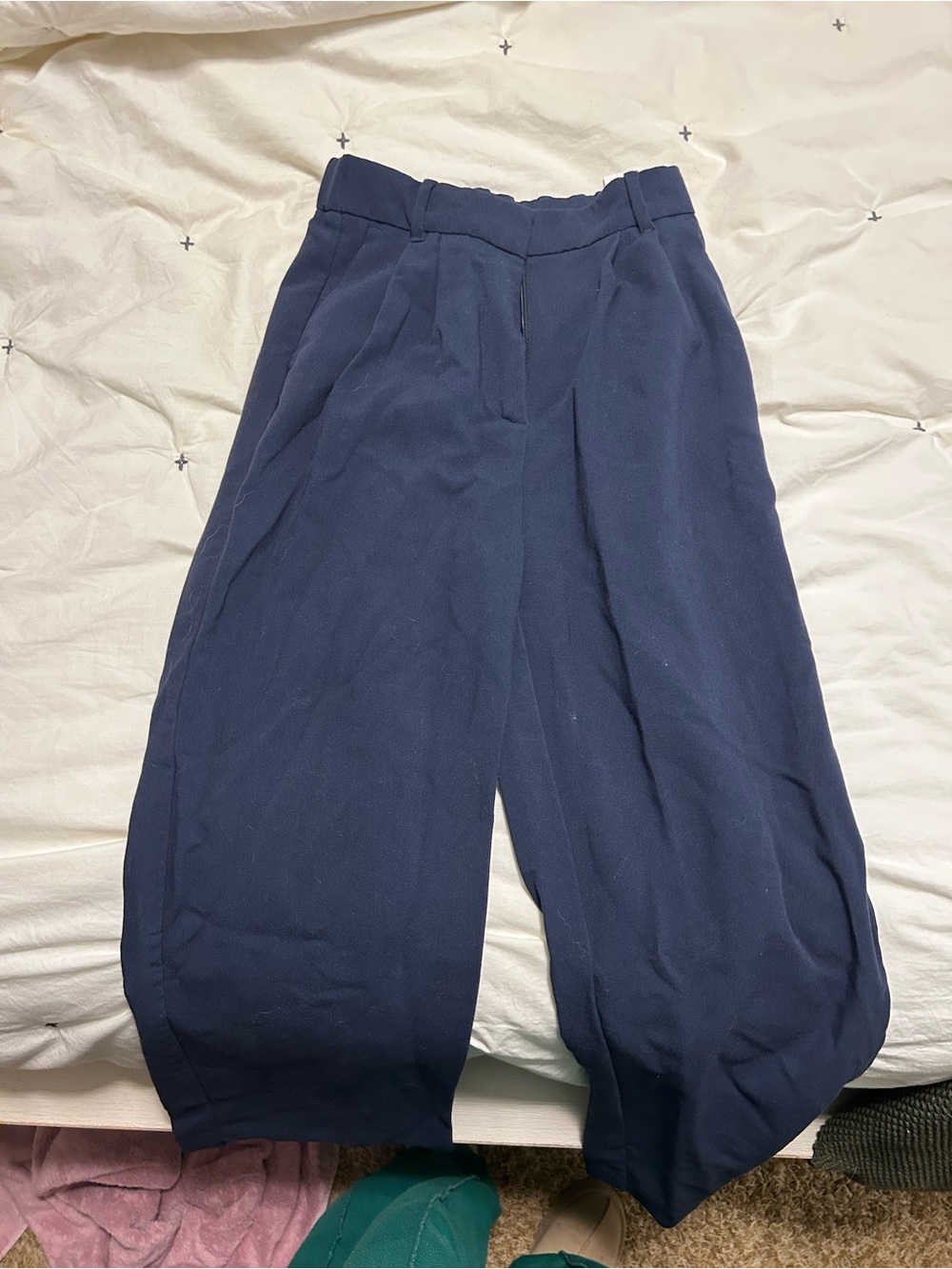 Abercrombie & Fitch Navy Wide-Leg Cropped Trousers